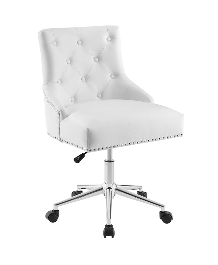 Regent Tufted Button Swivel Faux Leather Office Chair In White
