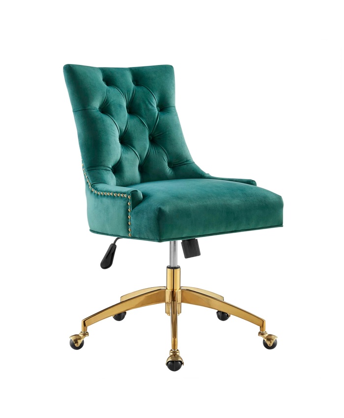 Regent Tufted Performance Velvet Office Chair In Gold Teal