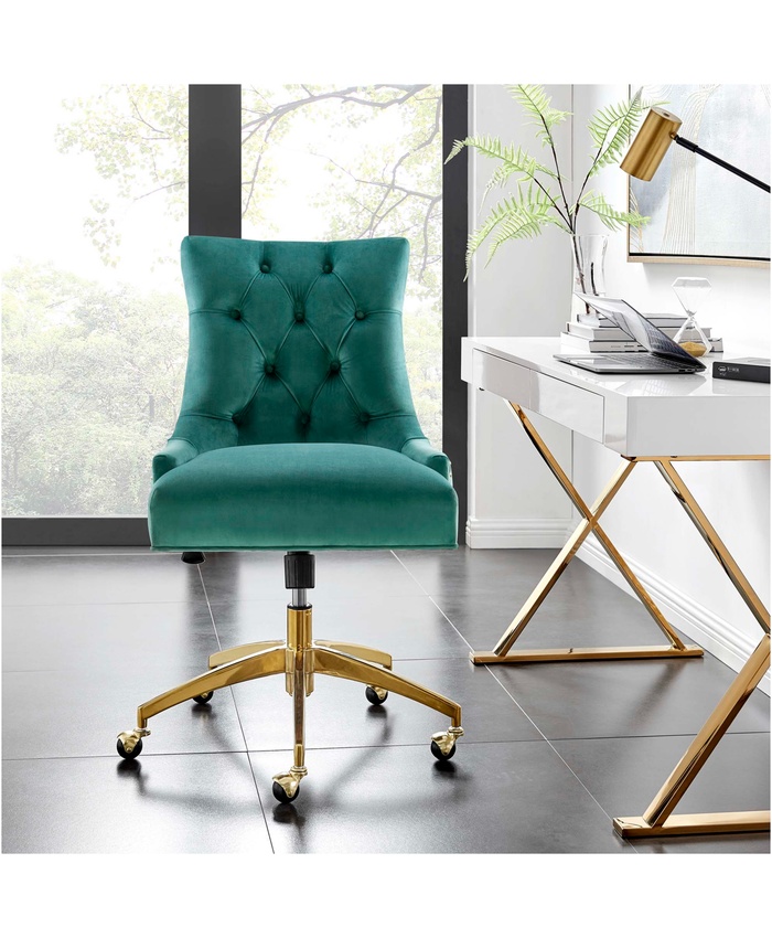 Regent Tufted Performance Velvet Office Chair In Gold Teal