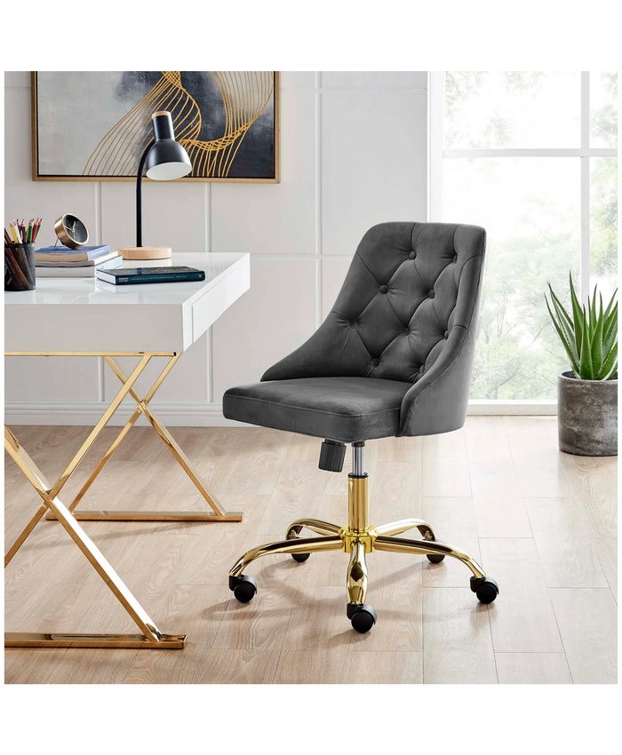 Distinct Tufted Swivel Performance Velvet Office Chair In Gold Gray