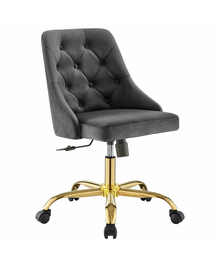 Distinct Tufted Swivel Performance Velvet Office Chair In Gold Gray
