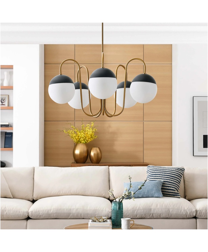 Stellar 5-Light Chandelier In Opal Polished Nickel