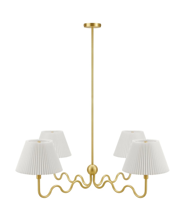 Wave Squiggle 4-Arm Pendant Light In Brass