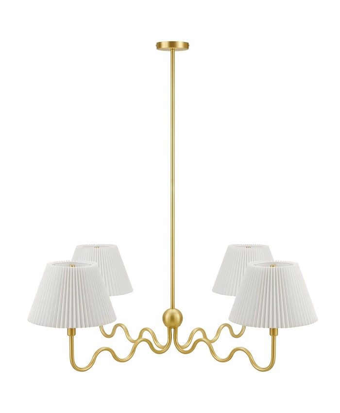 Wave Squiggle 4-Arm Pendant Light In Brass