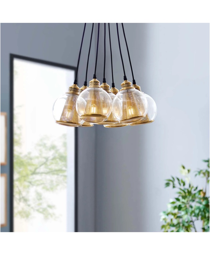 Peak Brass Cone And Glass Globe Cluster Pendant Chandelier