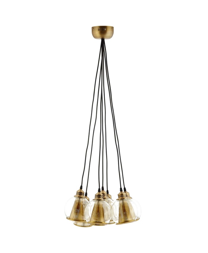 Peak Brass Cone And Glass Globe Cluster Pendant Chandelier