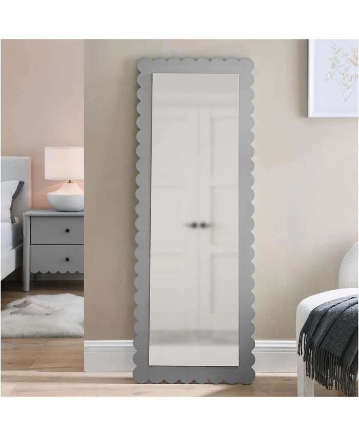 Emmeline Scalloped Rectangle Floor Mirror In Light Gray