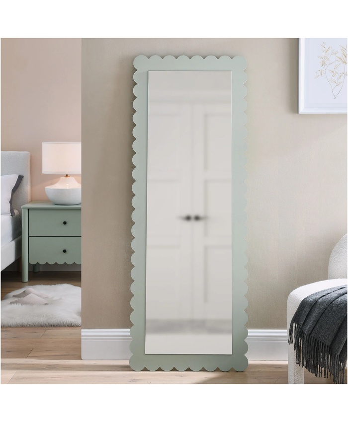 Emmeline Scalloped Rectangle Floor Mirror In Sage