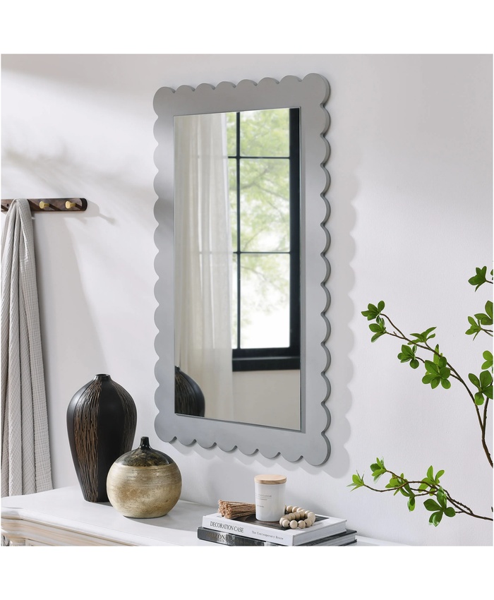 Emmeline Scalloped Rectangle Wall Mirror in Light Gray