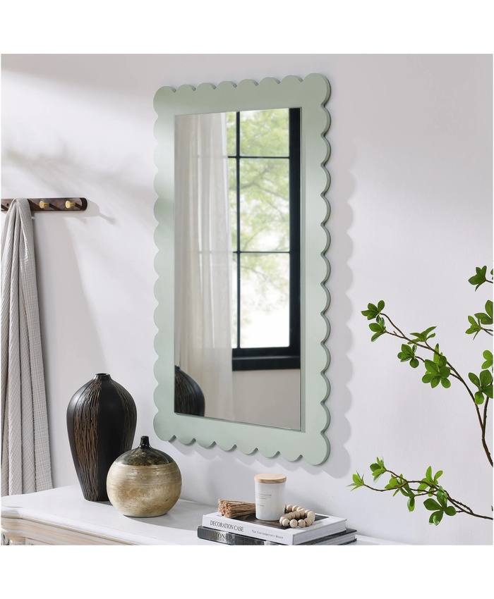 Emmeline Scalloped Rectangle Wall Mirror in Sage