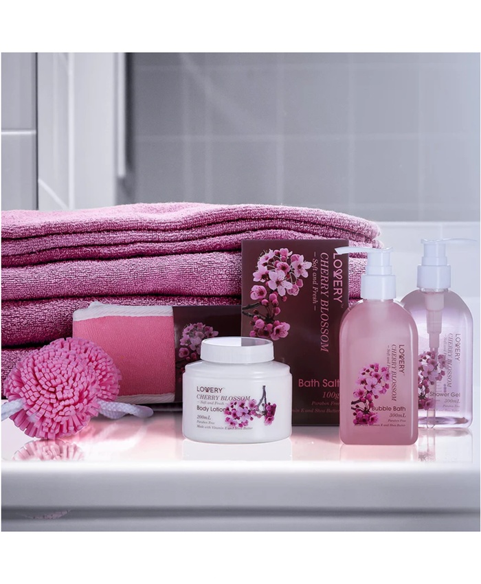 Cherry Blossom Home Spa Basket - 7Pc Body Care Kit