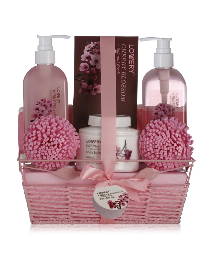 Cherry Blossom Home Spa Basket - 7Pc Body Care Kit