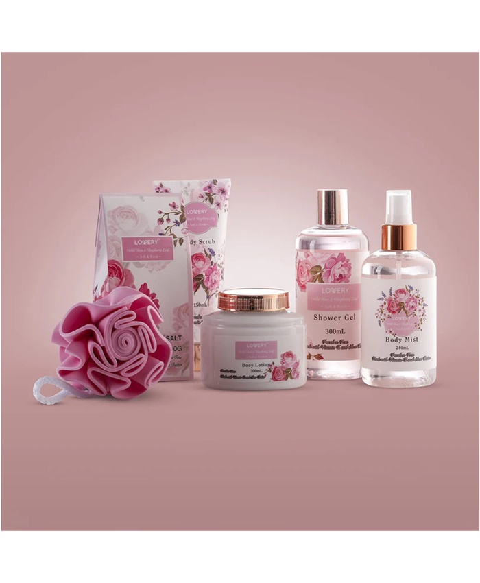 Raspberry Leaf & Wild Rose Bath Gift Set - 8Pc Body Care Kit
