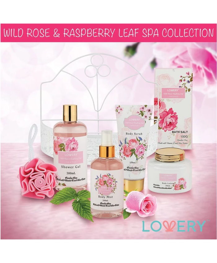 Raspberry Leaf & Wild Rose Bath Gift Set - 8Pc Body Care Kit