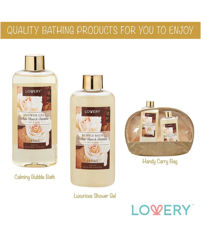 White Rose & Jasmine Set - 16Pc Deluxe Bath and Body Gift Basket