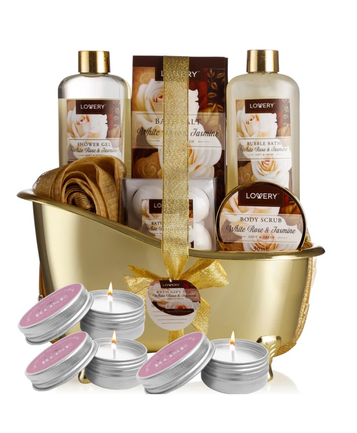 White Rose & Jasmine Set - 16Pc Deluxe Bath And Body Gift Basket