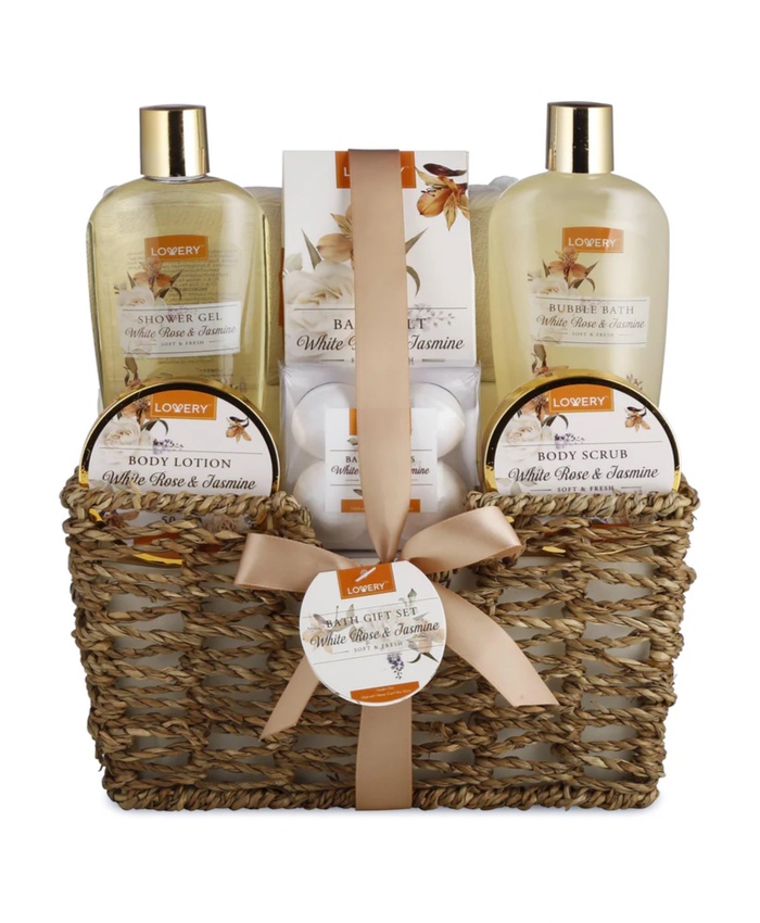 White Rose & Jasmine Home Bath Set - 11Pc Body Care Kit