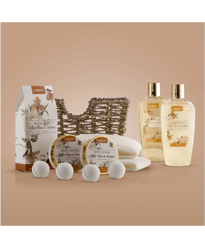 White Rose & Jasmine Home Bath Set - 11Pc Body Care Kit