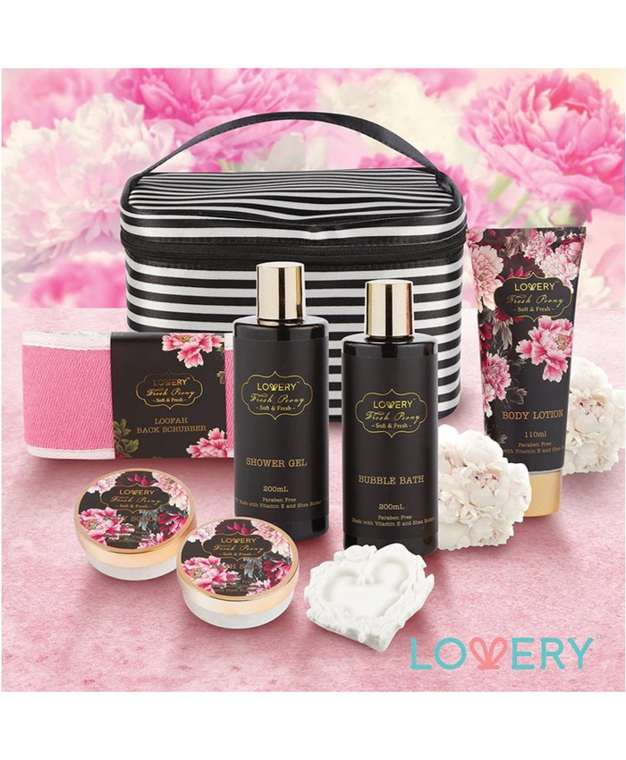 Fresh Peony Spa Gift Basket - 10Pc Self Care Cosmetic Bag
