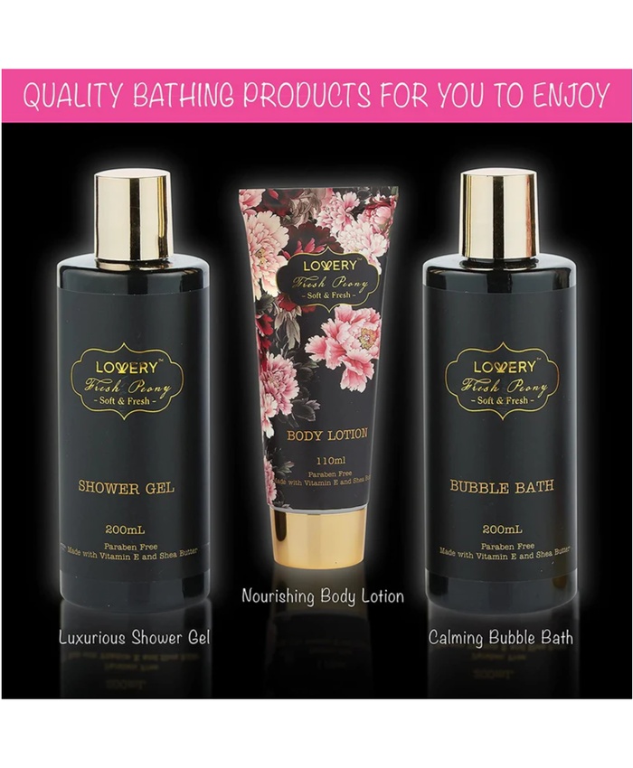 Fresh Peony Spa Gift Basket - 10Pc Self Care Cosmetic Bag