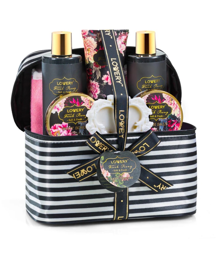 Fresh Peony Spa Gift Basket - 10Pc Self Care Cosmetic Bag