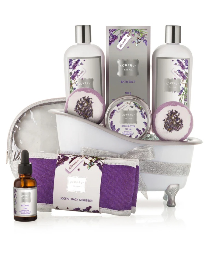Lavender Bath Gift Set - 9Pc Body Care Kit