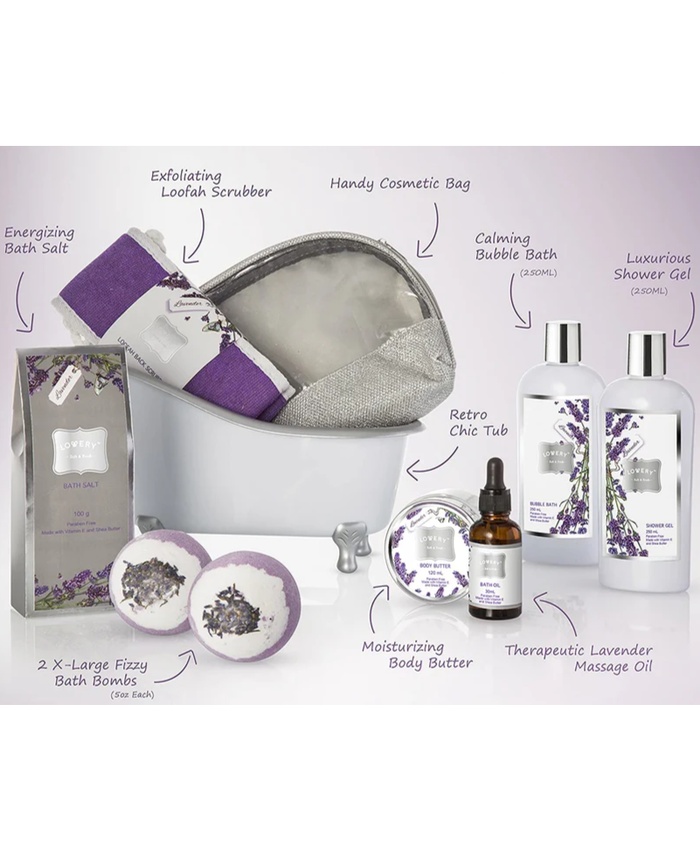 Lavender Bath Gift Set - 9Pc Body Care Kit