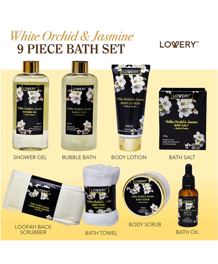 White Orchid Home Bath Set - 8Pc Gift Basket