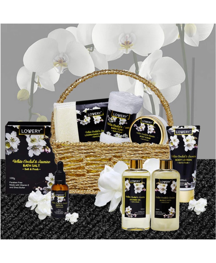 White Orchid Home Bath Set - 8Pc Gift Basket