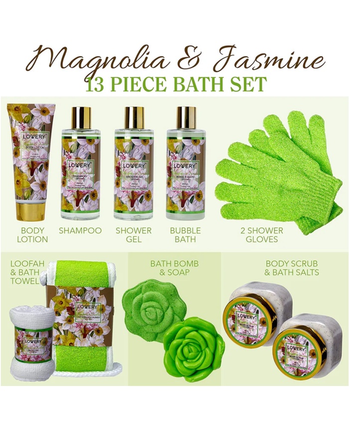 Magnolia And Jasmine Home Bath Set - 13Pc Body Care Spa Kit