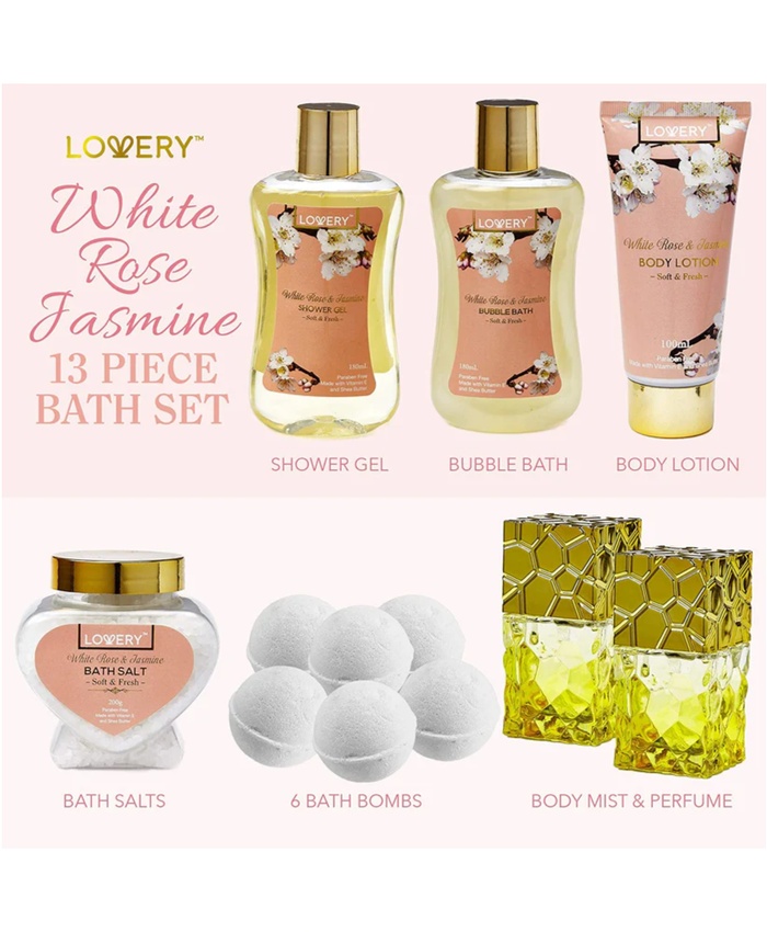 White Rose and Jasmine Spa Gift - 13Pc Gold Perfume Set