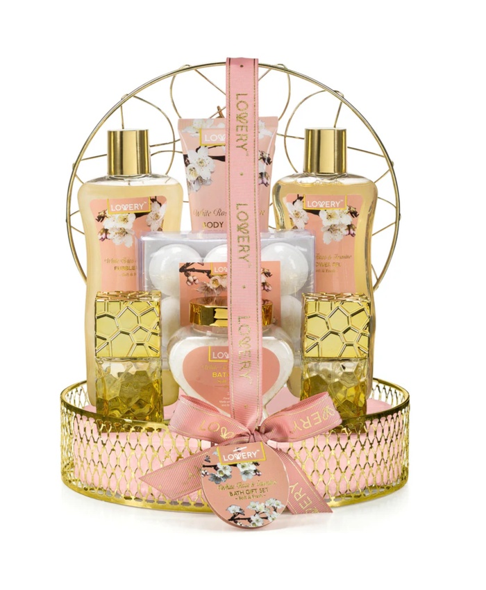 White Rose And Jasmine Spa Gift - 13Pc Gold Perfume Set