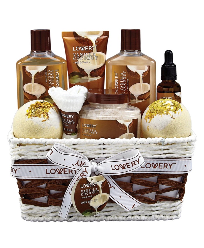 Vanilla Coconut Luxury Bath Gift Set - 9Pc Home Spa Basket