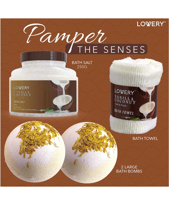 Vanilla Coconut Luxury Bath Gift Set - 9Pc Home Spa Basket