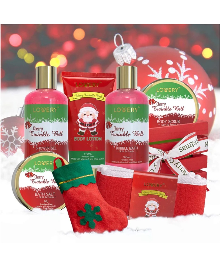 Cherry Twinkle Bell Bath Set - 7Pc Christmas Bath Gift