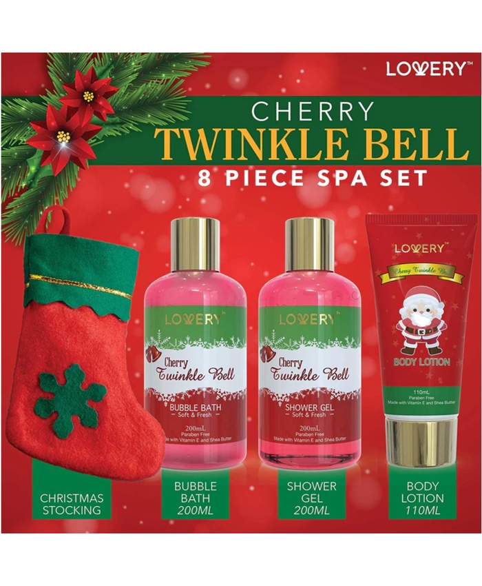 Cherry Twinkle Bell Bath Set - 7Pc Christmas Bath Gift