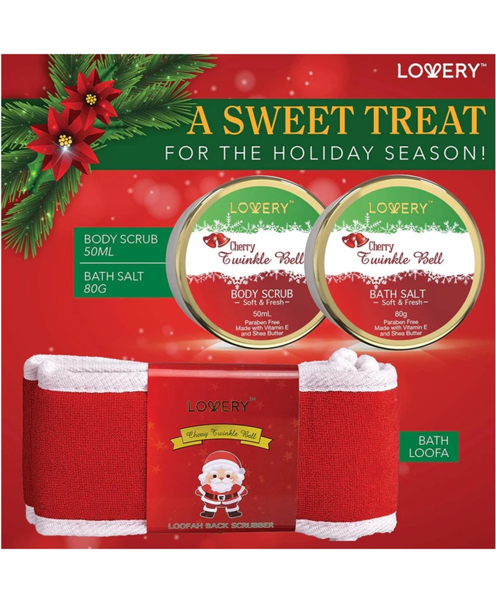 Cherry Twinkle Bell Bath Set - 7Pc Christmas Bath Gift