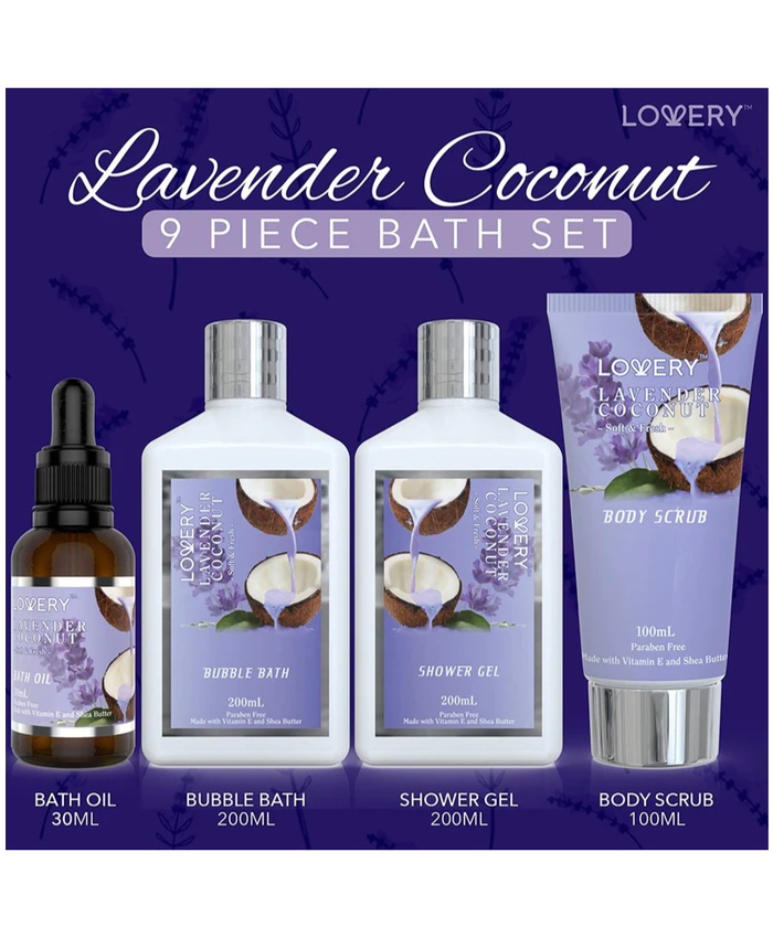 Lavender and Coconut Bath Gift Set - 10Pc Spa Kit