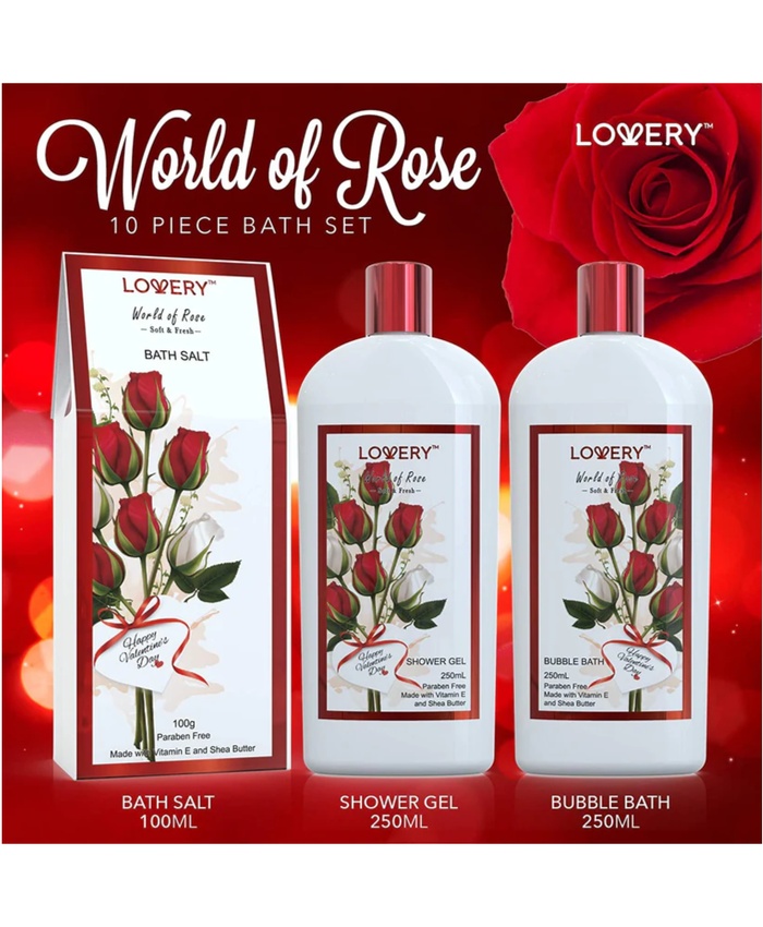 Valentine's Day Red Rose Home Bath Gift Set - 10Pc Relaxation Kit