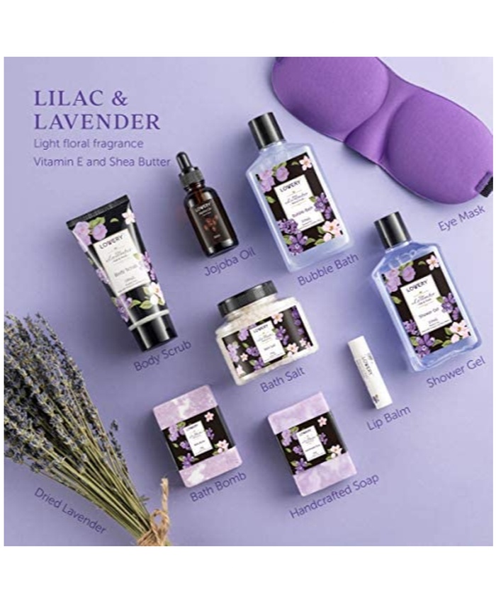 Lavender & Lilac Spa Gift Basket - 10Pc Body Care Package