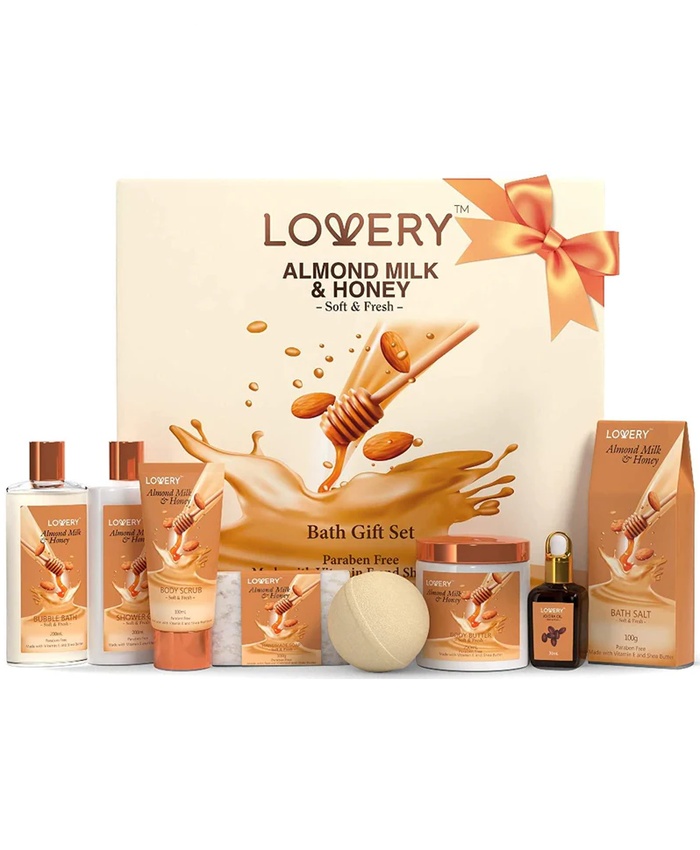 Almond Milk & Honey Home Spa Gift Set - 9Pc Bath and Body Kit