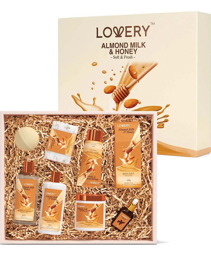 Almond Milk & Honey Home Spa Gift Set - 9Pc Bath And Body Kit