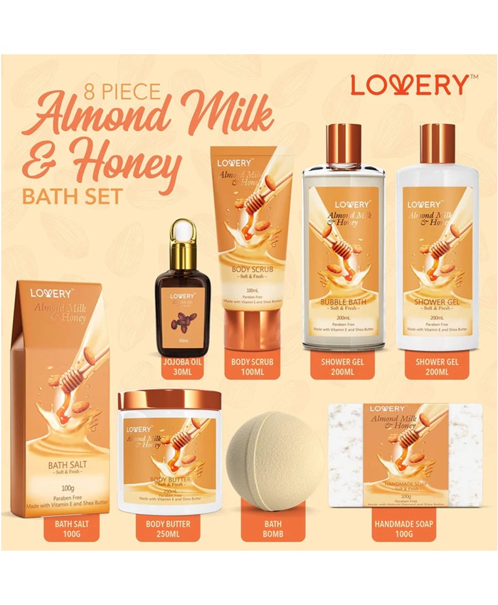 Almond Milk & Honey Home Spa Gift Set - 9Pc Bath And Body Kit