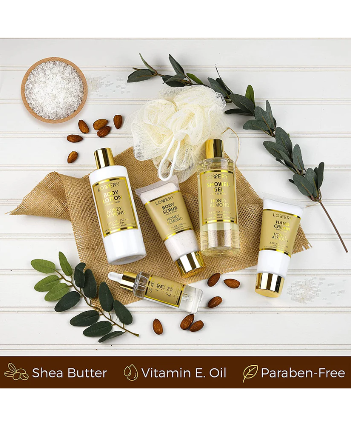 Honey Almond Home Spa Gift Set - 8Pc Bath Gift Bag