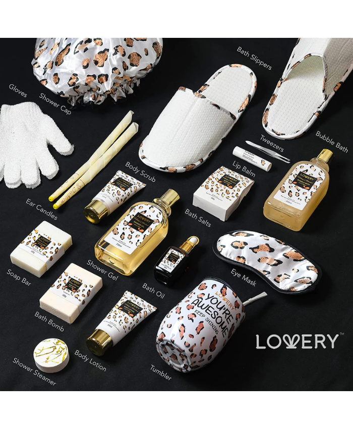 Honey Almond Home Spa Kit - 21Pc Bath and Body Leopard Print Gift Basket