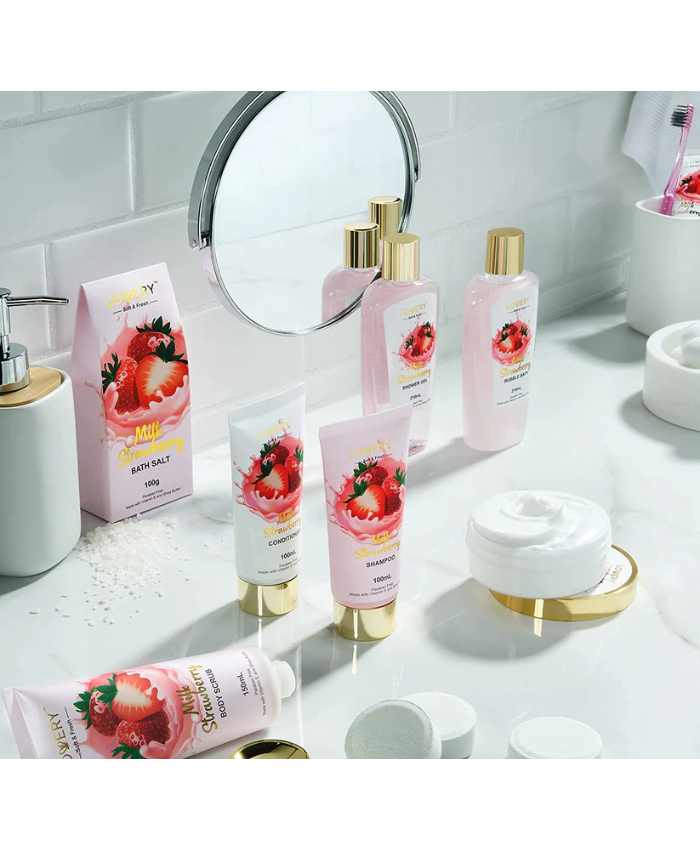 Strawberry Milk Home Bath Gift Set - 25Pc Tote Bag Gift