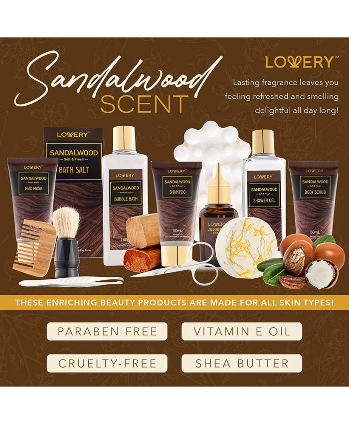 Sandalwood Bath Gift Set - 14Pc Beard Grooming Kit
