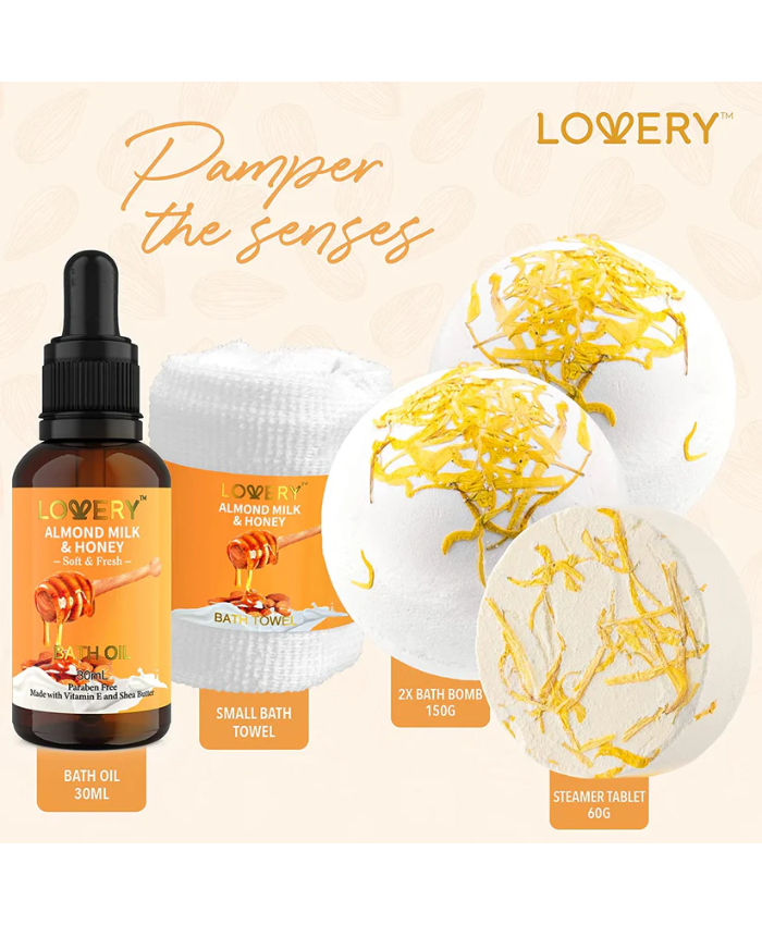 Luxe Almond Milk and Honey Spa Gift Basket - 10Pc Home Bath Kit