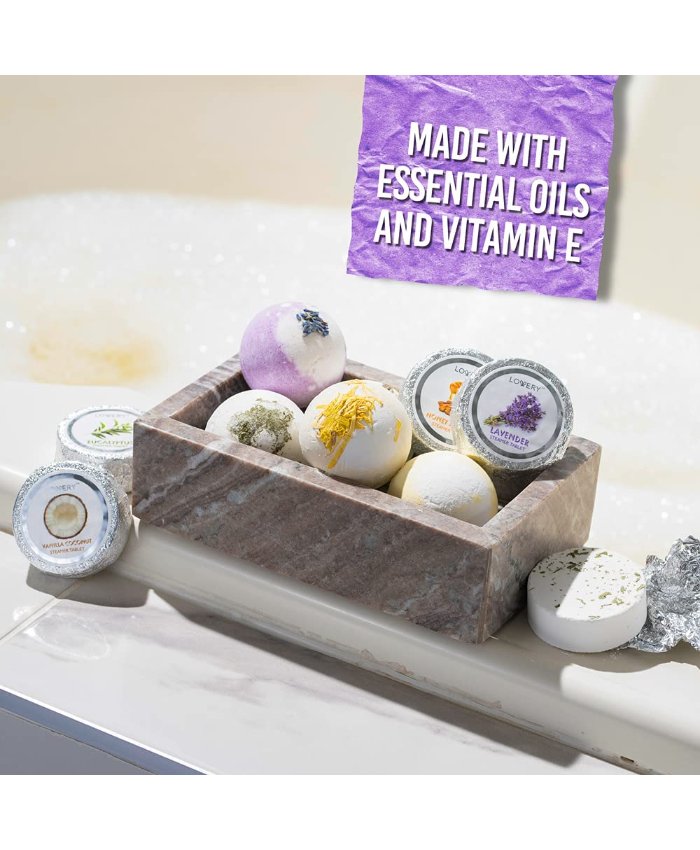 Shower Steamers and Bath Bombs Set - 11Pc Aromatherapy Caddy Gif