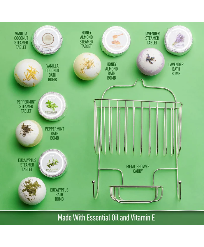 Shower Steamers and Bath Bombs Set - 11Pc Aromatherapy Caddy Gif
